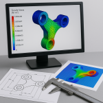 Прочностной расчёт изделия в инженерной программе — 3D-модель с полем напряжений и чертёж на рабочем столе